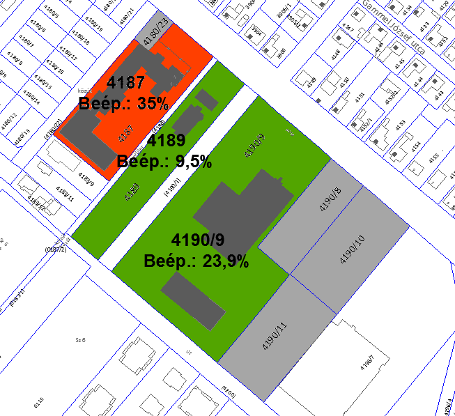Vecsés Város Helyi Építési Szabályzatának módosítása A táblázatban zölddel jelölt beépítettségi értékek megfelelnek a ma hatályos előírásoknak. A 4189 hrsz.