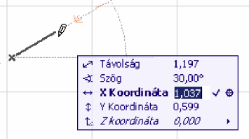 A TAB billentyűvel is beléphetünk a Követőbe, illetve ennek nyomogatásával a mezők között lépkedhetünk. A megfelelő koordinátamezőbe célzottan is beléphetünk az X, Y, D / R, A billentyűk segítségével.