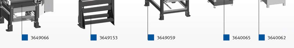 3649053 Oldalvezető görgő anyagtovábbító asztalhoz fix 3649052 Görgőspálya állítható magassággal 700kg