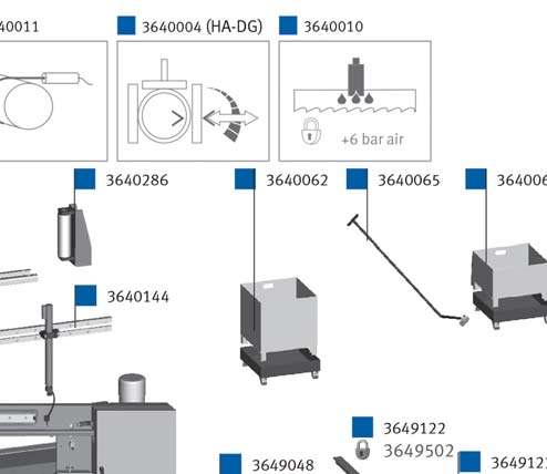 Opcionális kiegészítő 500 x 750 HA-DG-F Automatikus szalagvezetés beállítás Opcionális kiegészítők 500 x 750 HA-DG-F 364 0270 hmbs 500x750 Hidraulikus szalagfeszítő 364 0141 Forgácskihordó 364 0142