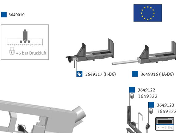 (csak HA-DG) Vágásvonal mögötti satu (csak HA-DG) 3649316 Hidraulikus kötegbefogó berendezés (csak HA-DG) 3640001 Vágásvonal mögötti satu (csak H-DG) 3649317 Kézi kötegbefogó berendezés (csak H-DG)