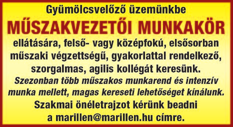 A Kiskunfélegyházi HUNGARY-MEAT KFT felvesz szakképesített VILLANYSZERELŐT, GÉPSZERELŐT, LAKATOST, HEGESZTŐT, HŰTŐGÉPÉSZT. Jel.: fényképes önéletrajzzal a jozsef.toth@hungarymeat.