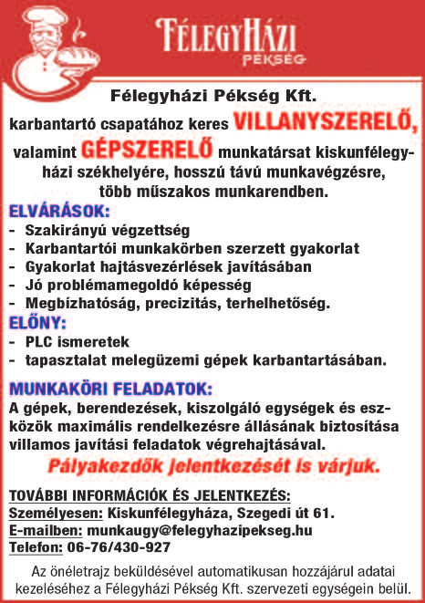 : 06-70/372-3270 (esti órákban) AUTÓSZERELŐ munkakörbe keresünk gyakorlattal rendelkező munkatársat. Tel.: 06-70/489-1155 Szerettünk, nagyon hiányzol! EMLÉKEZÜNK Radics Lajos halálának 1.