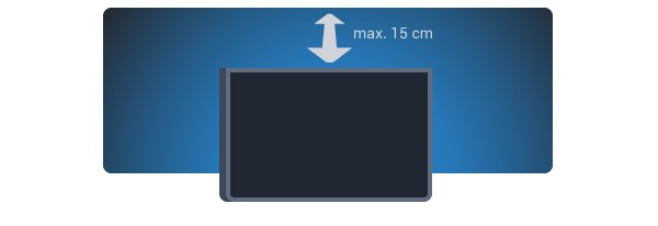 Úgy helyezze el a készüléket, hogy a képernyőre ne essen közvetlen fény. A faltól legfeljebb 15 cm-re helyezze el a TV-készüléket. A TV-nézés ideális távolsága a képernyőátló hosszának 3-szorosa.