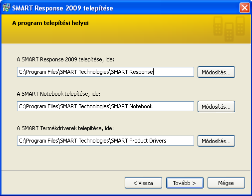4.) A telepítő varázsló felajánlja a szoftver és az illesztőprogramok telepítési helyét.