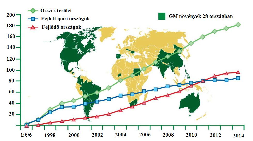 Elterjedésük napjainkban (Clive James 2014) 28 ország. 181,5 millió hektár.