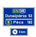 ábra Az útirány jelző táblák a nemzetközi gyakorlatnak megfelelően eltérő színekkel jelzik a különböző szolgáltatási színvonalat nyújtó úthálózatokat.