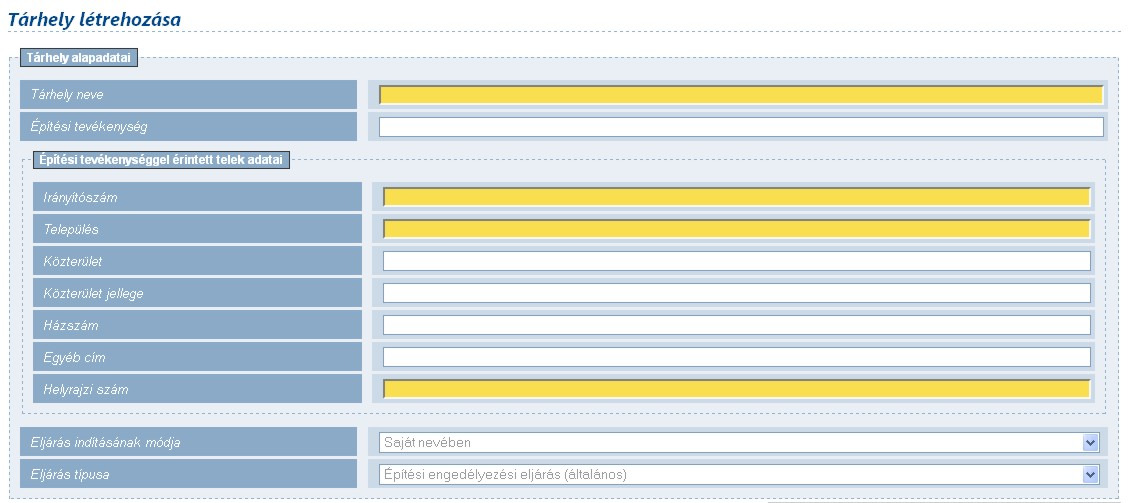 A Tárhely neve szabadszöveges mező, ahol egy leíró megnevezést célszerű megadni. Ezt az adatot a későbbi eljárás nem használja, csupán a tájékozódást segíti az ügyfél részére.