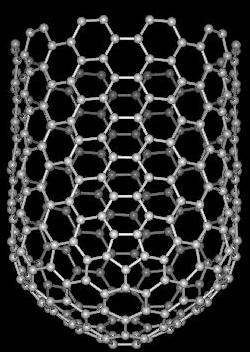 16. ábra: Egy szén nanocső vége, amit egy fél fullerén zár le [17]. 17. ábra: Az egyfalú szén nanocső három típusa [17].
