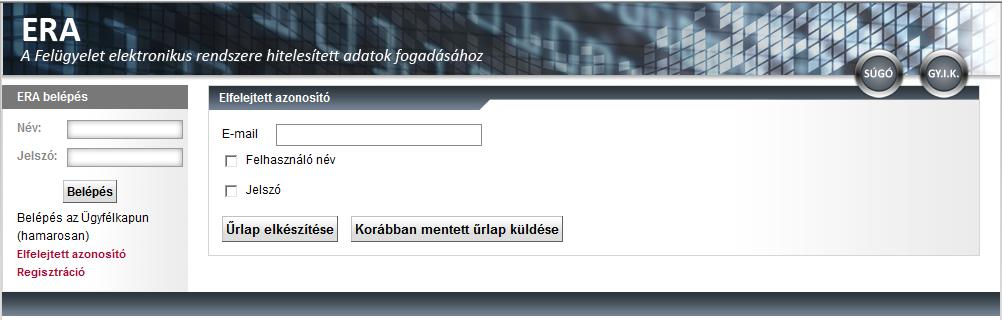Eljárás Amennyiben a felhasználó elfelejtette belépési adatait, a bal oldali linkek közül az Elfelejtett azonosító linken kérheti annak újragenerálását a RegDB-től [3. ábra].
