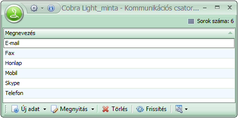 csatornák (Típusok) megnevezéseit, ami a program használata során módosítható és bővíthető. 3.1.