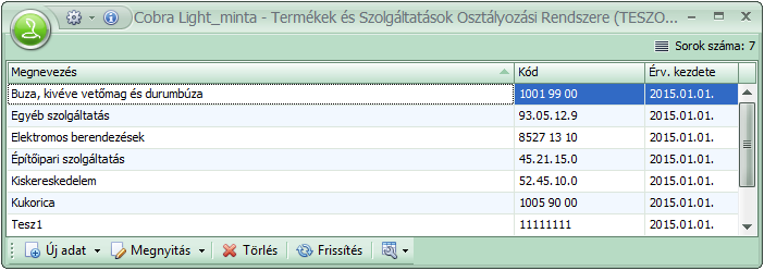 TESZOR A program telepítését követően a Főmenü/Termékek/TESZOR menüpont hatására megnyitható ablak üres.