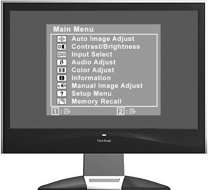 A kijelző képének beállítása A képernyőn megjelenő OSD vezérlések kijelzésére és beállítására használja az LCD előlapján levő vezérlőgombokat.