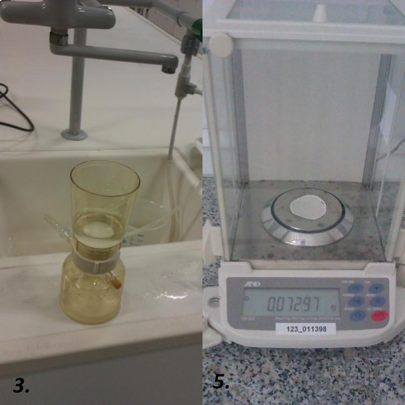 8.3.2. lebegőanyag tartalom meghatározása 1. A kemencében 105 C-on 2 órán át szárítom a 450 ɳm pórusméretű szűrőpapírokat. 2. Analitikai mérleggel lemérem a papírok tömegét grammban kifejezve százezrelékes pontossággal.
