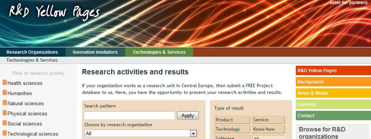 K+F aranyoldalak 6 európai régió K+F adatbázisa keresés: http://www.researchdirectory.