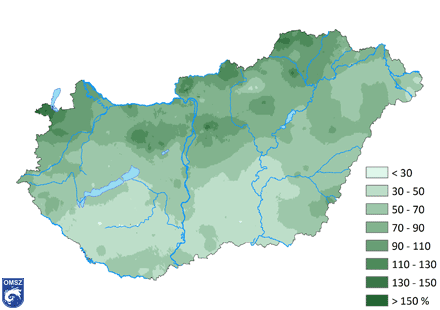 A 2012-es nyár csapadékösszege a sokéves (1971-2000-es) átlag százalékos arányában kifejezve A 2012. évi ősz az 1901 óta mért 4. legmelegebb ősz, csapadék szempontjából pedig átlagosnak mondható.