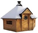 SC7001 Sauna cabin 7m Standard set: Wall, floor panels; Insulated roof panels; 2 double glazed windows; Door with a lock and a hexagon window; Inside benches, Protective fences.