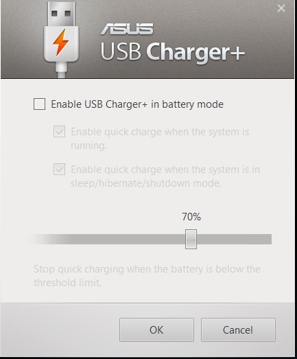 USB Charger+ Az USB Charger+ lehetővé teszi a mobileszközök gyors feltöltését az ASUS Notebook PC USB-töltőcsatlakozóján keresztül.