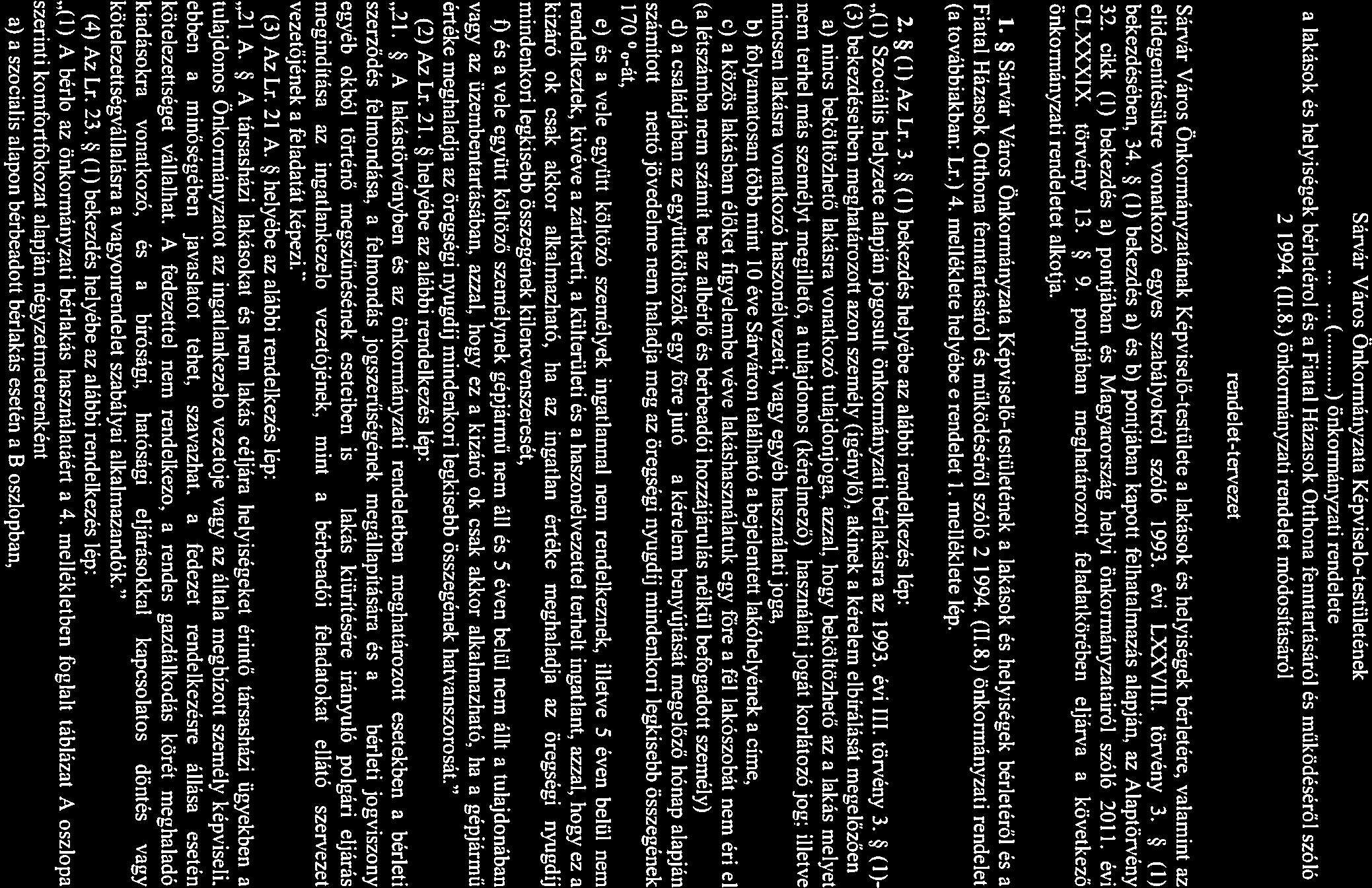 a Sárvár Város Önkormányzata Képviselő-testületének /... ( ) önkormányzati rendelete a lakások és helyiségek bérletéről és a Fiatal Házasok Otthona fenntartásáról és működéséről szóló 2/1994. (11.8.