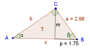 ) Egy derékszögű háromszög átfogója 6,7 dm, egyik szöge 9,. Számítsuk ki a megadott szög melletti befogó hosszát.