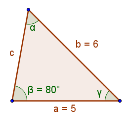 MINTAFELADAT - Adatok kiszámítása két adott oldalból és közbezárt szögből. Egy háromszög két oldalának hossza 4 cm és 8 cm. A közbezárt szögük 55. Számítsa ki a háromszög harmadik oldalát és szögeit.