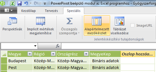 Speciális fül a PowerPivot 2012-ben A