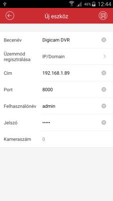 5.3 Csatlakozás Mobil kliensen keresztül A sikeres csatlakozás érdekében a Szerver és RTSP port részére a megfelelő átirányításokat be kell állítani a routerben.