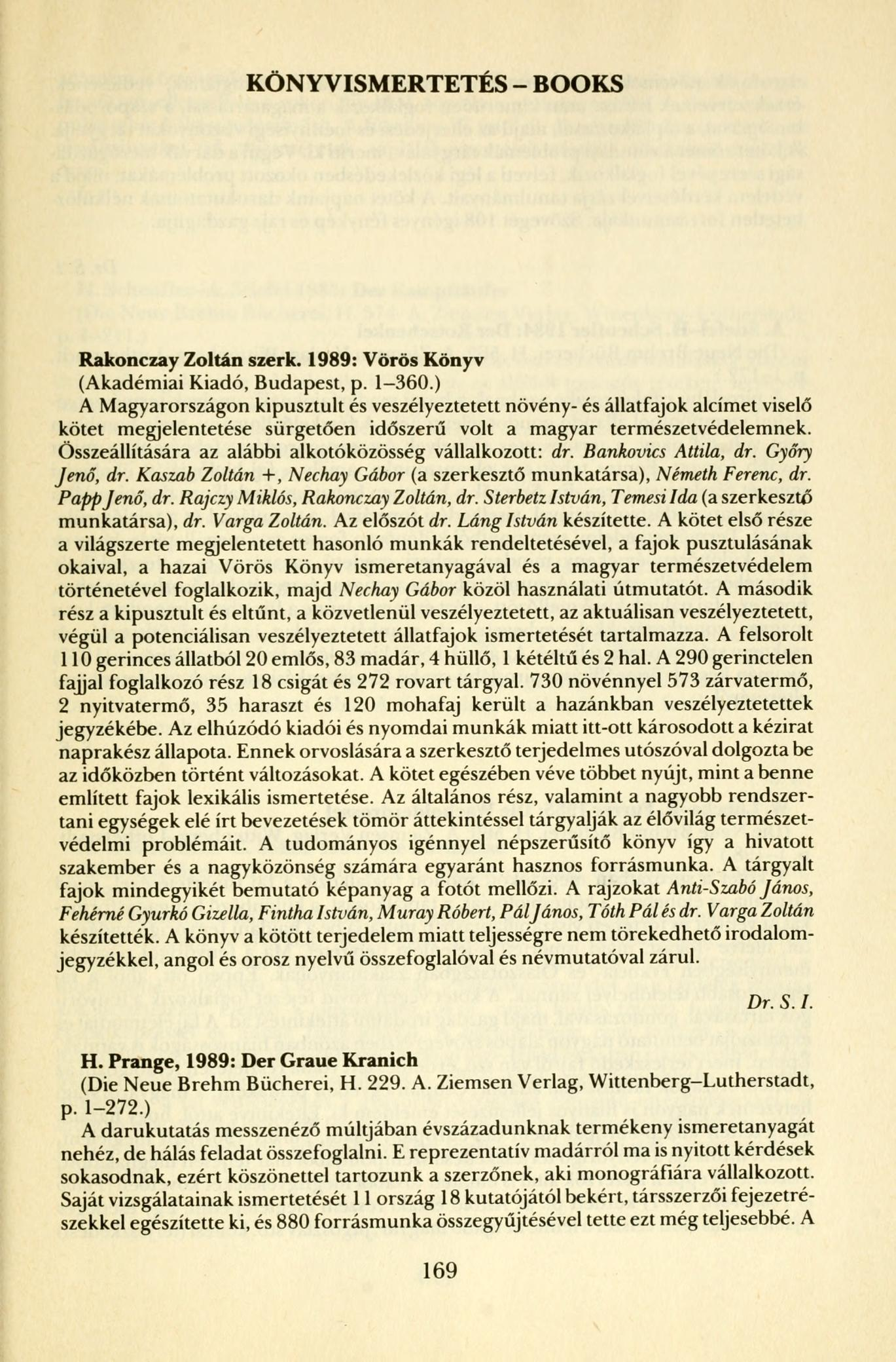 KÖNYVISMERTETÉS - BOOKS Rakonczay Zoltán szerk. 1989: Vörös Könyv (Akadémiai Kiadó, Budapest, p. 1-360.