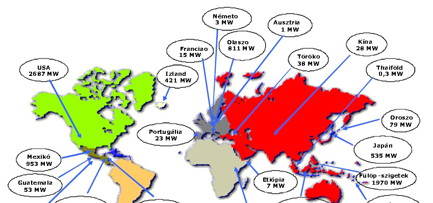 Ma huszonnégy ország állít elő áramot földhőforrásokból.