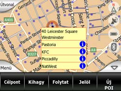 nagyítás szükséges. (Ha a POI-kat ugyanaz az ikon jelöli, a többszörös POI ikon helyett ez jelenik meg.) Megjegyzés: Navigálás során a POI ikonokat az utcanevekkel (p. 57) együtt letilthatja.