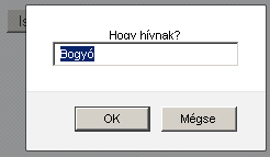 Dialógus ablakok Adatbevitel Forráskód <html> <head> <script type="text/javascript"> function bedat() { var name=prompt("hogy hívnak?","bogyó") if (name!=null && name!=""){ document.