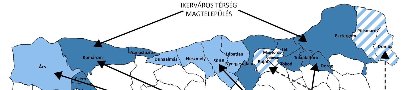 3. térkép Duna mente térség, ikervárosok térsége 3. táblázat: Komárom-Esztergom megye sajátos megyei térségei, a települések besorolásával.