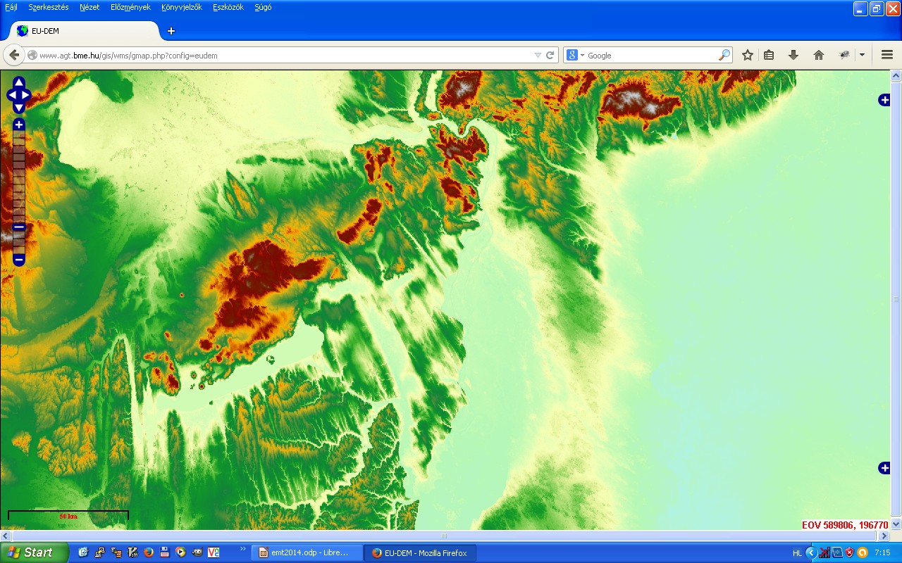 EU DEM WMS szolgáltatás (EOV) http://www.