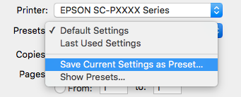A nyomtató-illesztőprogram használata (Mac OS X) B Kattintson a Save Current Settings as Preset