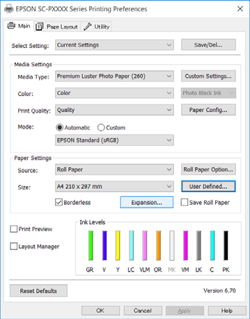 Nyomtatási lehetőségek Beállítási műveletek nyomtatáshoz A beállítások elvégzése Windows rendszeren Ha a nyomtató-illesztőprogram Main (Fő) A képernyője van megjelenítve, akkor a nyomtatáshoz