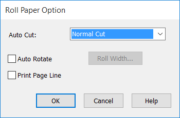 Nyomtatási lehetőségek D Papírtekercs használata esetén kattintson a Roll Paper Option (Papírtekercs beállítása) elemre, majd válasszon egy Auto Cut (Automatikus vágás) beállítást.