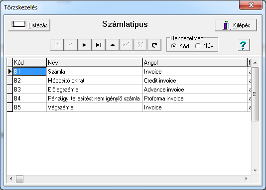 Számlatípus Számlatípusok tárolása.