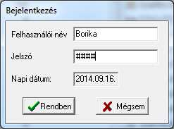 A program általános működése. A program indításakor bekéri a felhasználó nevét, és az ellenőrzéshez szükséges jelszót.