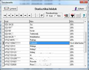Statisztikai kódok A statisztikai gyűjtés kódjának,