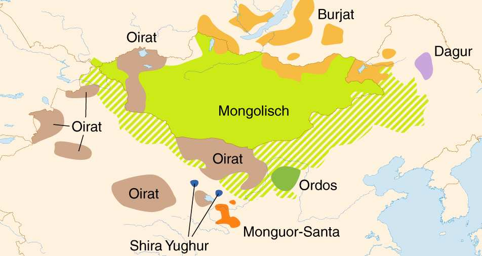 6. Altaji nyelvek 6.2. A mongol nyelvek mongol: Kínán belül kb.