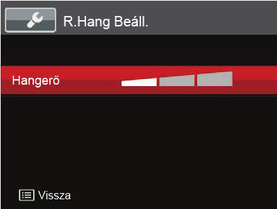 R.Hang Beáll. Ezzel a beállítással módosíthatja a hangerőt. 1. Válassza ki az R.Hang Beáll. elemet az alapbeállítások menüben. Nyomja meg a vagy jobbra nyíl gombot a menübe történő belépéshez. 2.