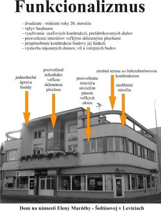 Tvorba metodickej pomôcky - Funkcionalizmus Krásnym príkladom funkcionalizmu je dom na Námestí E. M. Šoltésovej v Leviciach.