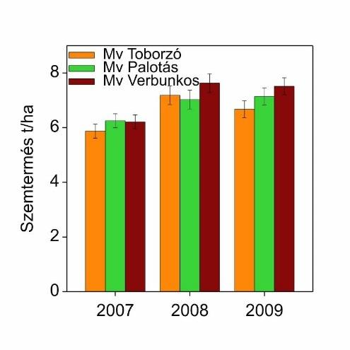 SUGÁR E. BERZSENYI Z. BÓNIS P. ÁRENDÁS T. szignifikánsan nőtt az N 80 kezelésben (6,5 és 8,0 t ha -1 ), az N 160 és N 240 kezelések nem mutattak további növekedést.