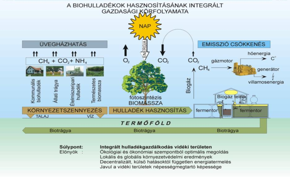 Biogáz: előnyök szerves hulladékok ártalmatlanítása hulladéklerakók tehermentesítése káros emissziók csökkentési lehetősége környezetszennyezés csökkentése energiatermelés hulladékokból