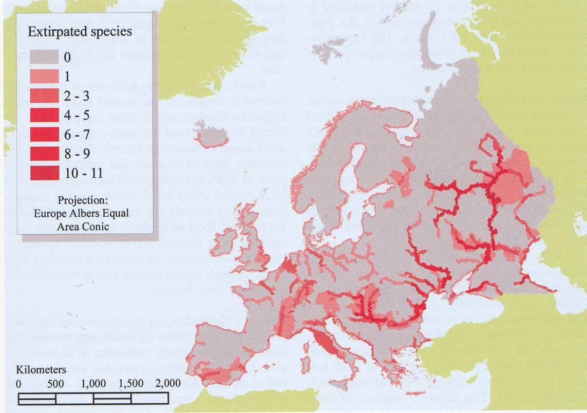 A halfauna változása környezeti változások, biodiverzitás csökkenésének indikátora 522 európai édesvízi