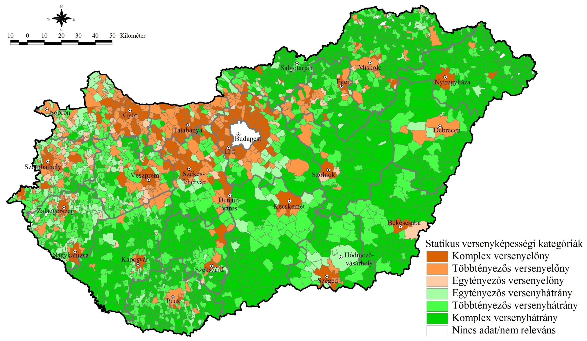 A települések statikus versenyképességi kategóriái 2011-ben Forrás: