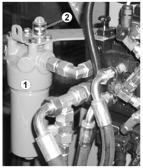 Tisztítás, karbantartás és javítás 12.12 Hidraulikaolaj-szűrő ZG-B Drive Az olajszűrő (127 ábra/1) valamint szennyezettség-jelzője (127 ábra/2) a hidraulikaolaj szennyezettségét mutatja.