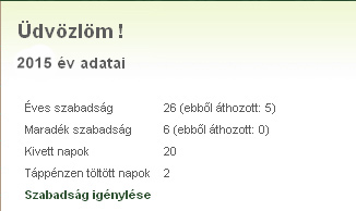 2.2.1 Adatok megtekintése Az Adatok megtekintése menüpontra kattintva a saját adataink láthatóak, az éves szabadságkeretünkkel kapcsolatban.