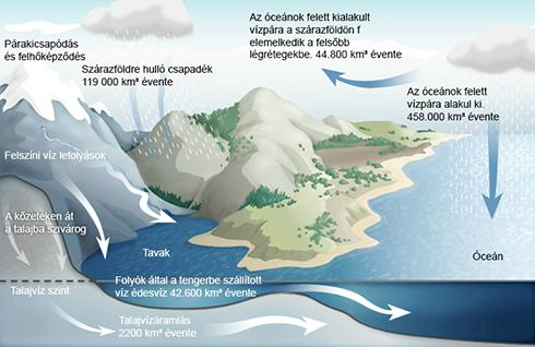 Talajvízáramlás 3. A kőzeteken át a talajba szivárog. 4. Szárazföldre hulló csapadék. 5.
