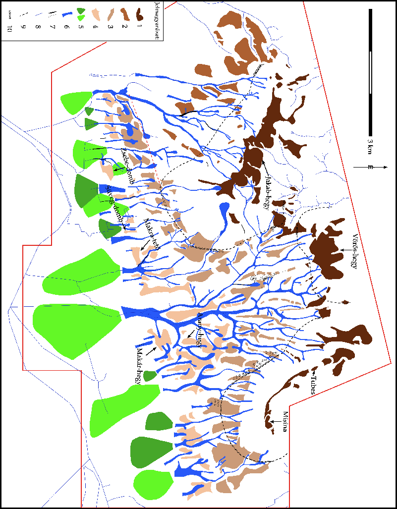 P K 1. ábra: A Jakab-hegy és Misina-Tubes vonulat déli lejtőjének geomorfológiai vázlata.